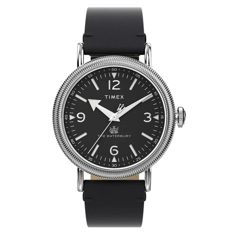 Timex Waterbury 40mm Black Dial Leather Mens Quartz Watch TW2W20200