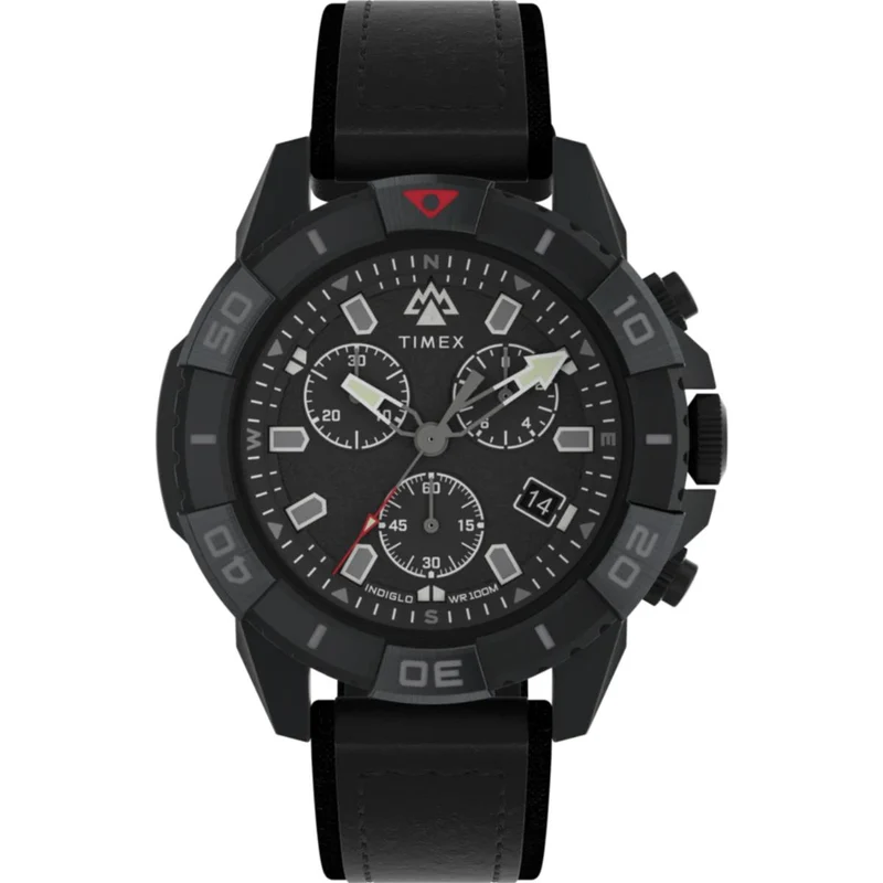Timex Expedition 42mm Chronograph Black Dial Leather Mens Quartz Watch TW2W16000