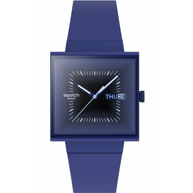 Swatch Squarely Blacklight Dark Blue Dial Silicone Watch SO34N700