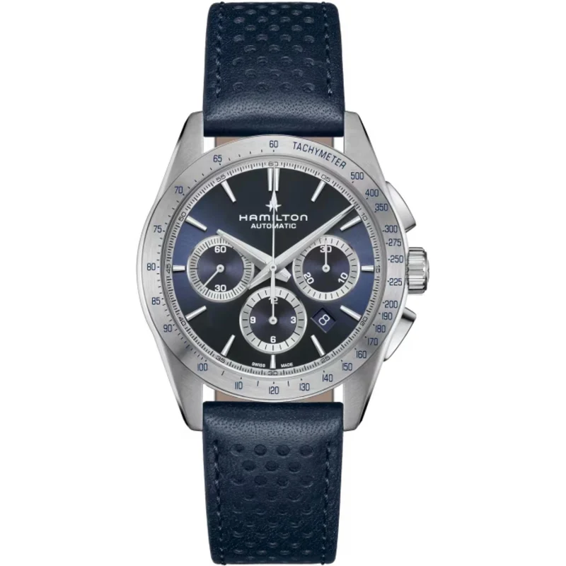 Hamilton Jazzmaster 42mm Chronograph Blue Dial Leather Mens Automatic Watch H36616640