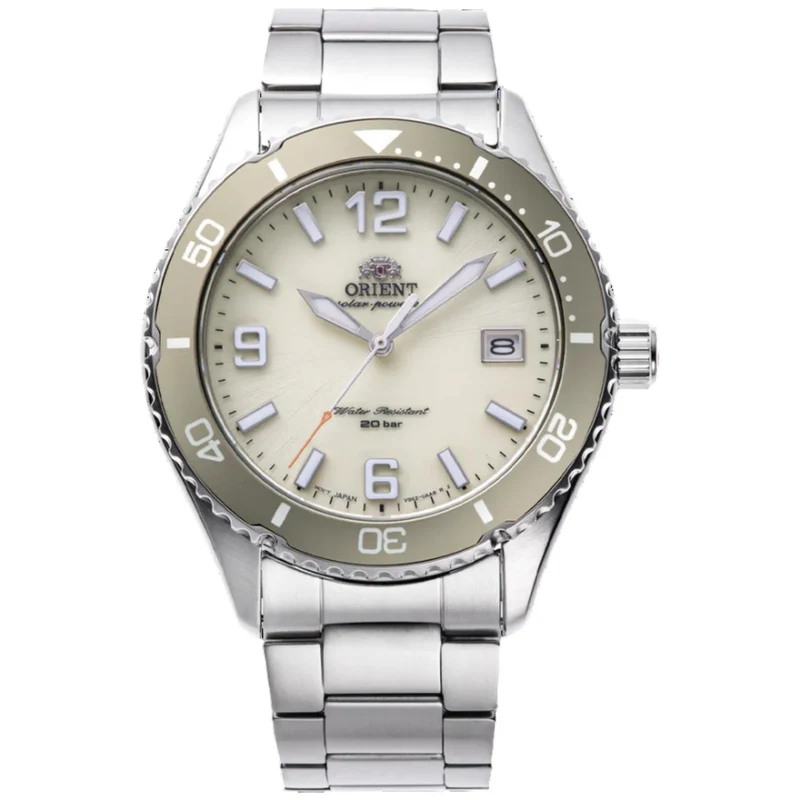 Orient Mako 40mm Ivory Dial Steel Mens Solar Watch RA-WJ0003S10B
