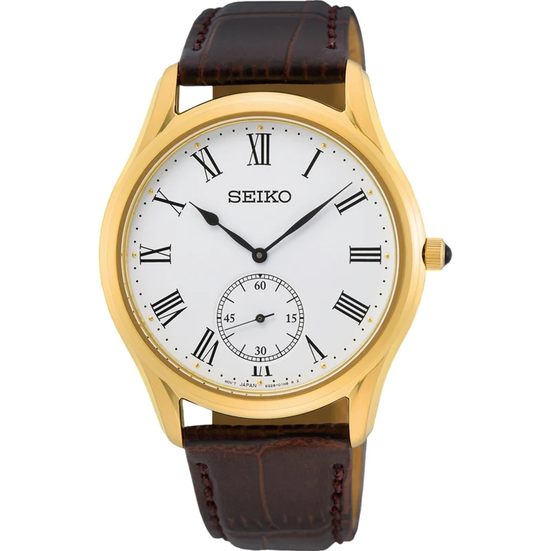 Seiko Essentials 39mm Small Seconds White Dial Leather Mens Quartz Watch SRK050P1