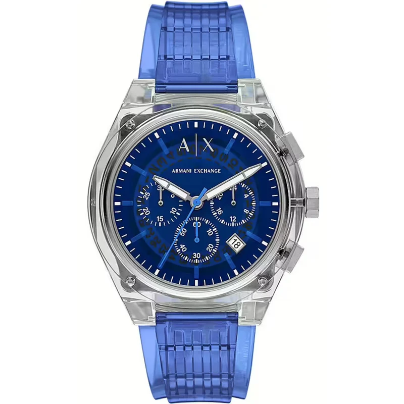 Armani Exchange Rafael 44mm Chronograph Blue Dial Polyurethane Mens Quartz Watch AX4166