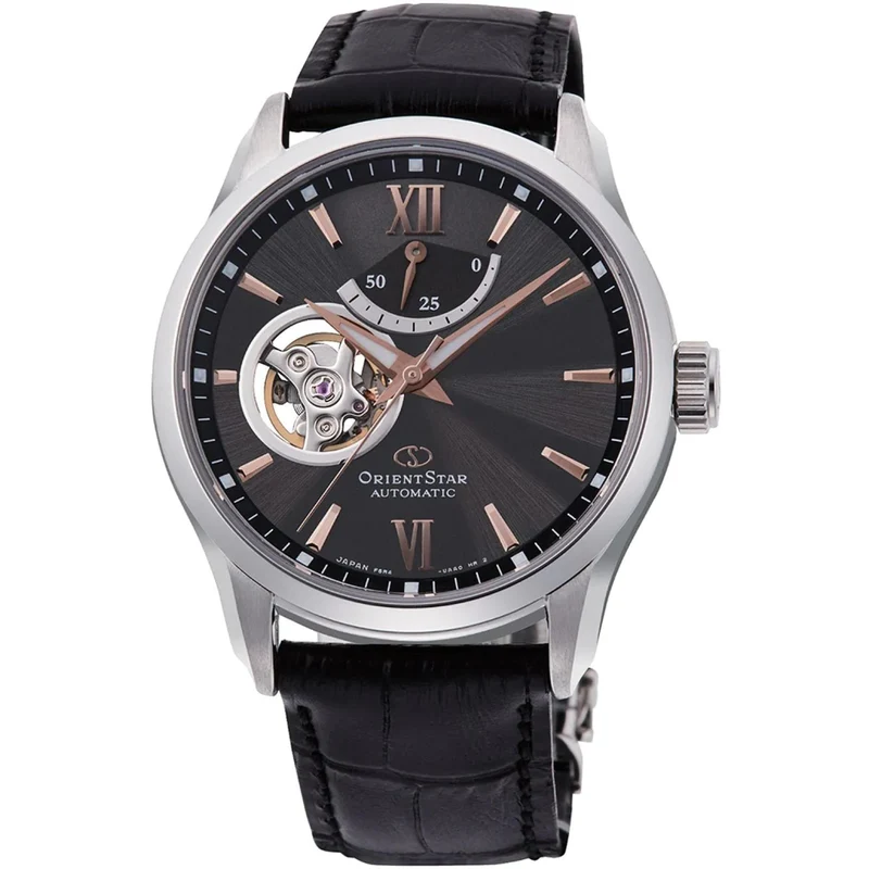 Orient Star Semi Skeleton 39mm Power Reserve Grey Dial Leather Mens Automatic Watch RE-AT0007N00B