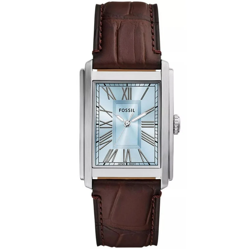 Fossil Carraway 30mm Blue Dial Leather Mens Quartz Watch FS6110