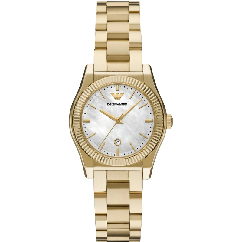 Emporio Armani Gianni T-Bar 32mm Mother Of Pearl Dial Steel Ladies Quartz Watch AR11657