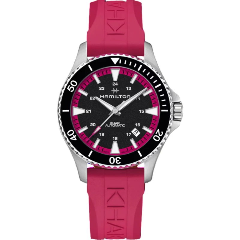 Hamilton Khaki Navy 40mm Black Dial Rubber Ladies Automatic Watch H82395330