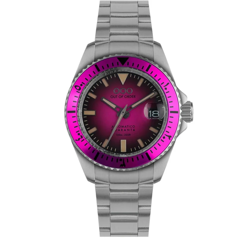Out of Order Automatico Quaranta Ultra Brushed Magenta Dial Steel Strap Men's Watch OOO.001-21.FX.SS