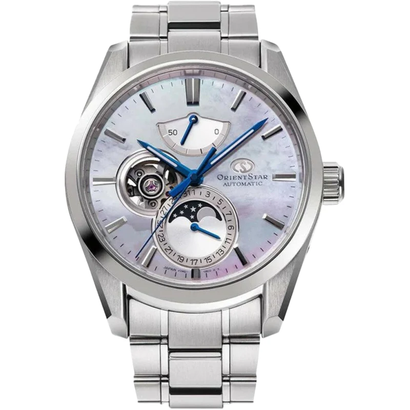 Orient Star Moon Phase 41mm Semi Skeleton White Dial Steel Mens Automatic Watch RE-AY0005A00B