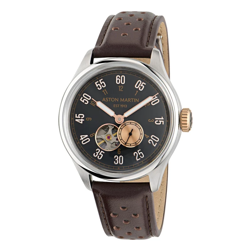 Aston Martin Automatic Black Dial Brown Leather Strap Men's Watch MTTS1F501