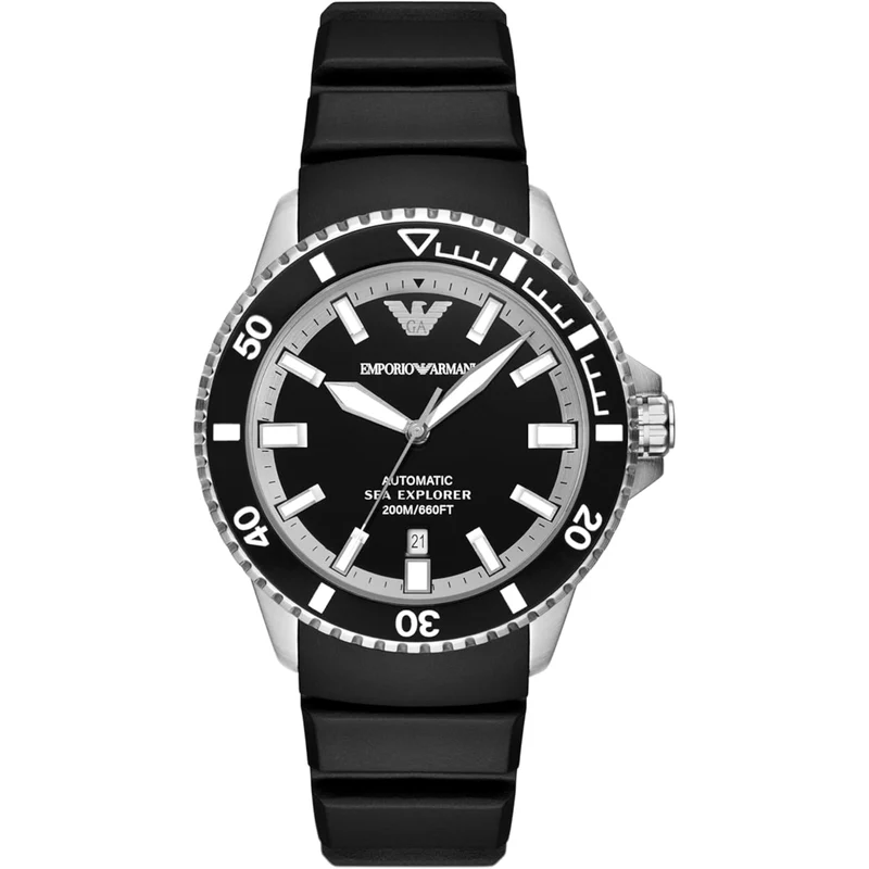 Emporio Armani Sea Explorer 42mm Black Dial Silicone Mens Quartz Watch AR60078