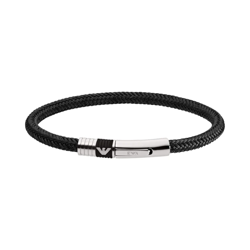 Emporio Armani Braided Black Leather Stainless Steel Men’s Bracelet EGS1624001
