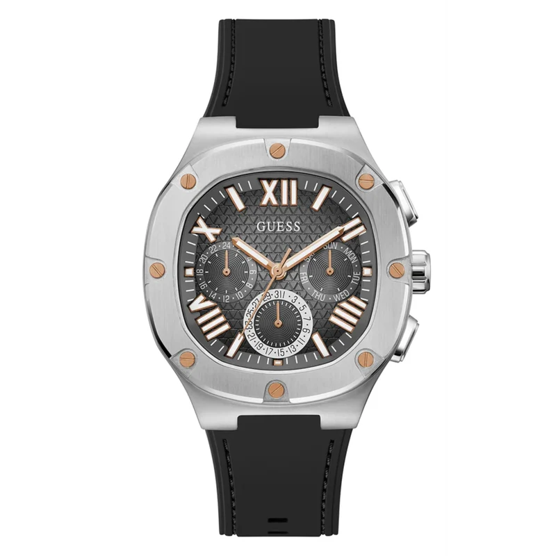 Guess Men's Textured Black Dial Black Silicone Strap Watch GW0571G1
