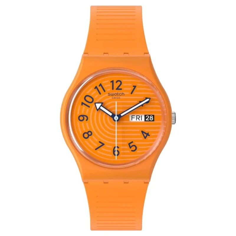 Swatch Trendy Lines In Sienna Orange Dial Silicone Strap Watch SO28O703