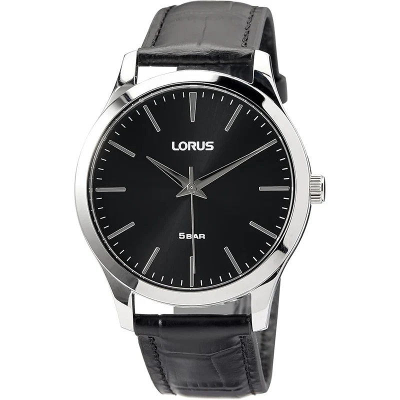 Lorus Black Leather Strap Black Dial Men’s Watch RRX71HX9