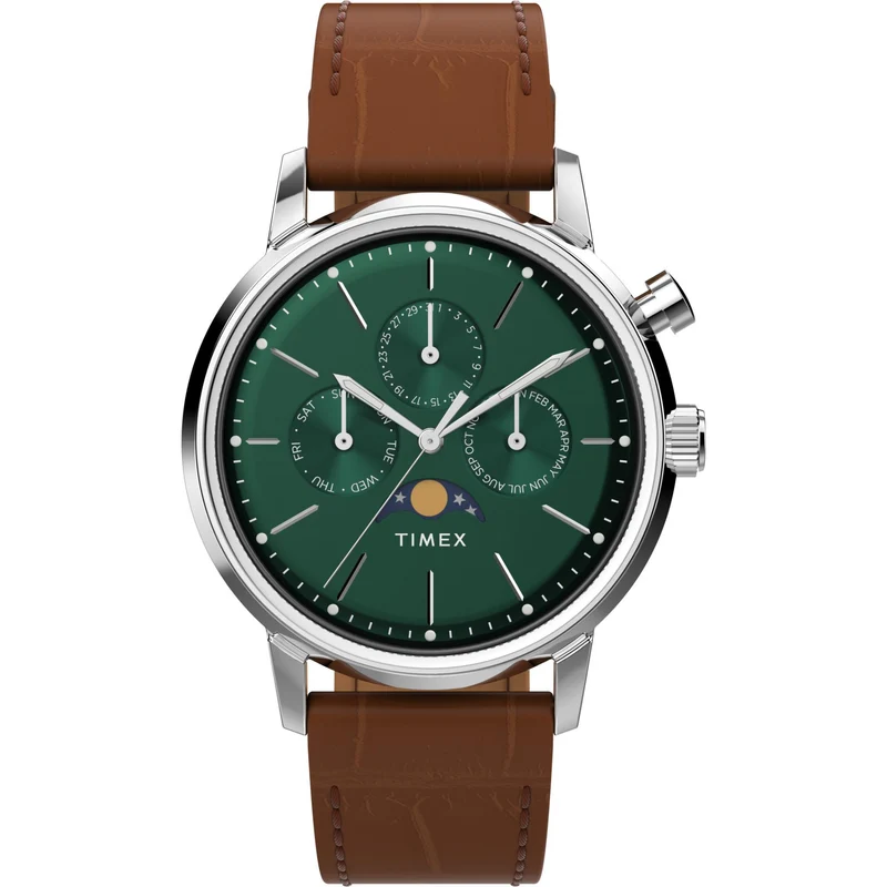 Timex Marlin 40mm Steel Case Green Dial Leather Mens Quartz Watch TW2W51000