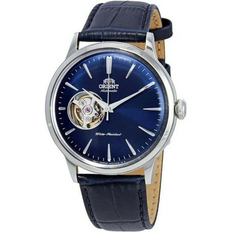 Orient Bambino 40.5mm Open Heart Blue Dial Leather Mens Automatic Watch RA-AG0005L30B
