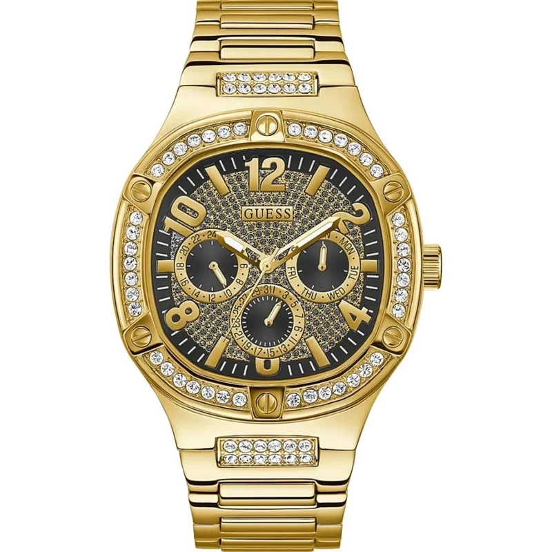 Guess Men's Black and Gold Crystal Dial Gold Tone Stainless Steel Bracelet Watch GW0576G2