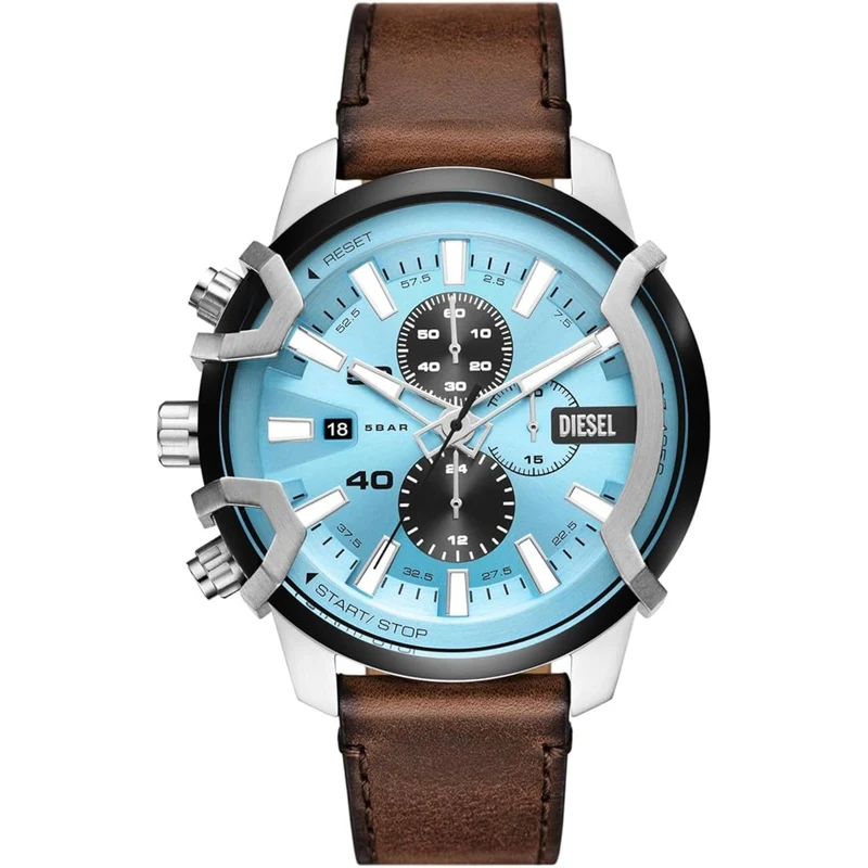 Diesel Griffed 48mm Chronograph Blue Dial Leather Mens Quartz Watch DZ4656