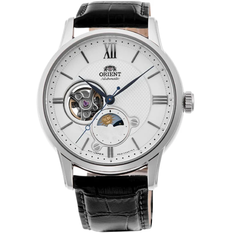 Orient Sun and Moon 42.5mm White Dial Leather Mens Automatic Watch RA-AS0011S30B