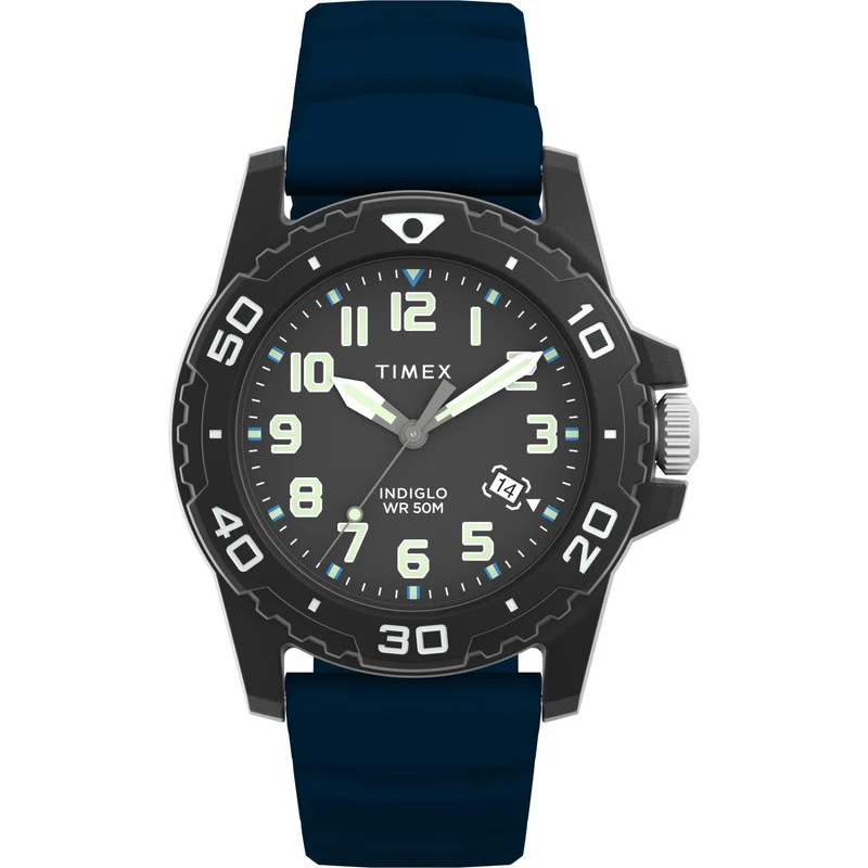 Timex Main Street 42mm Black Dial Silicone Mens Quartz Watch TW5M61100