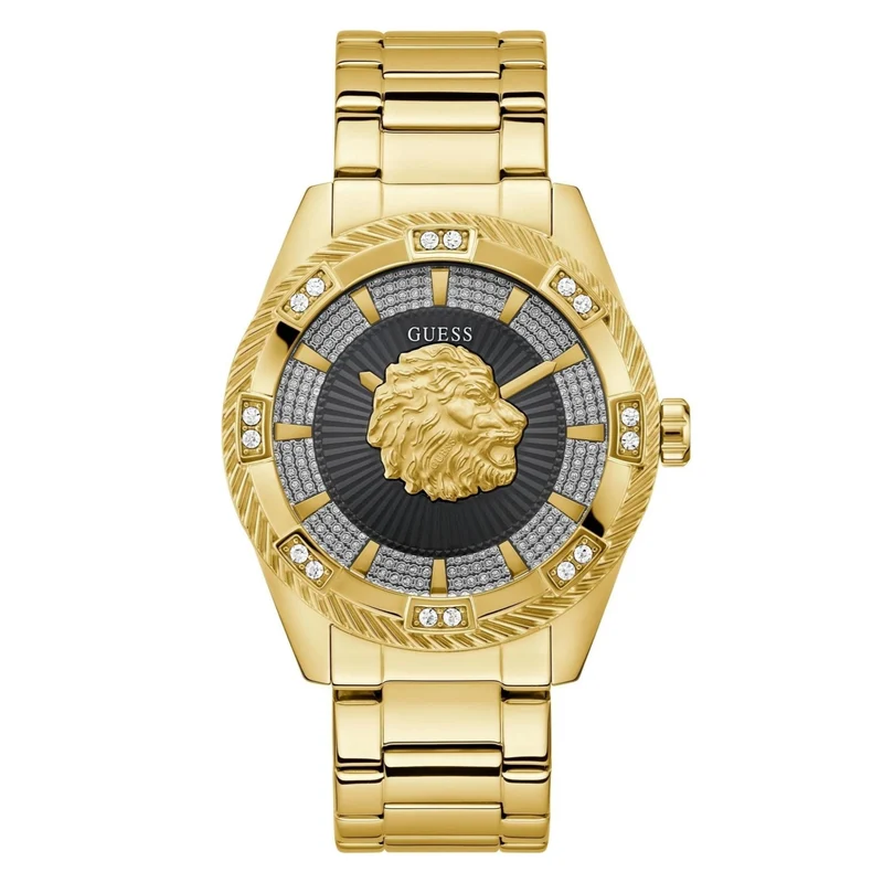 GUESS Gents Beast Gold Tone Recycled Steel with Eco-Friendly Elegance Black Dial Men's Watch GW0783G1