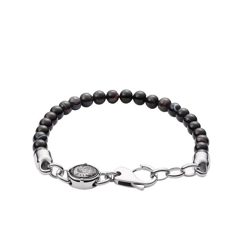 Diesel Bead Studs Black Leather Mens Bracelet DX0848040
