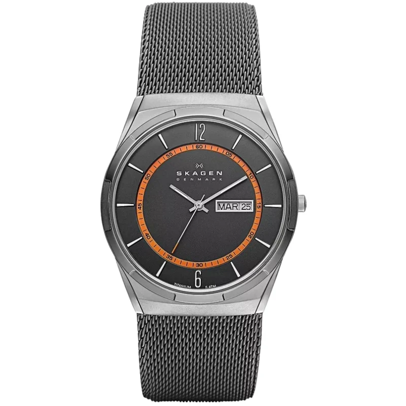 Skagen Melbye 40mm Titanium Charcoal Dial Steel Mens Quartz Watch SKW6007