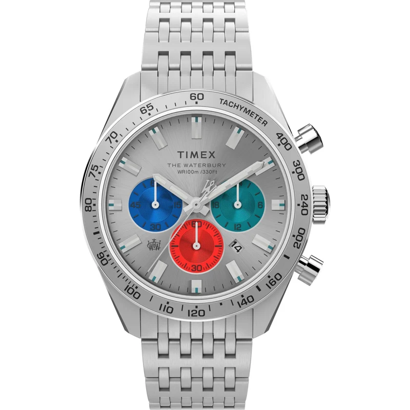 Timex Waterbury 41mm Chronograph Silver Dial Steel Mens Quartz Watch TW2V42400