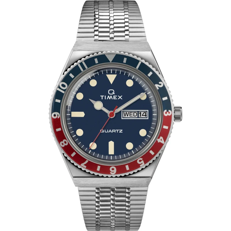 Timex Q 38mm Blue Dial Steel Mens Quartz Watch TW2T80700