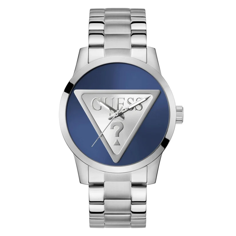 GUESS Gents Badge Silver Tone Stainless Steel Analog with Modern Flair Blue Dial Men's Watch GW0782G3