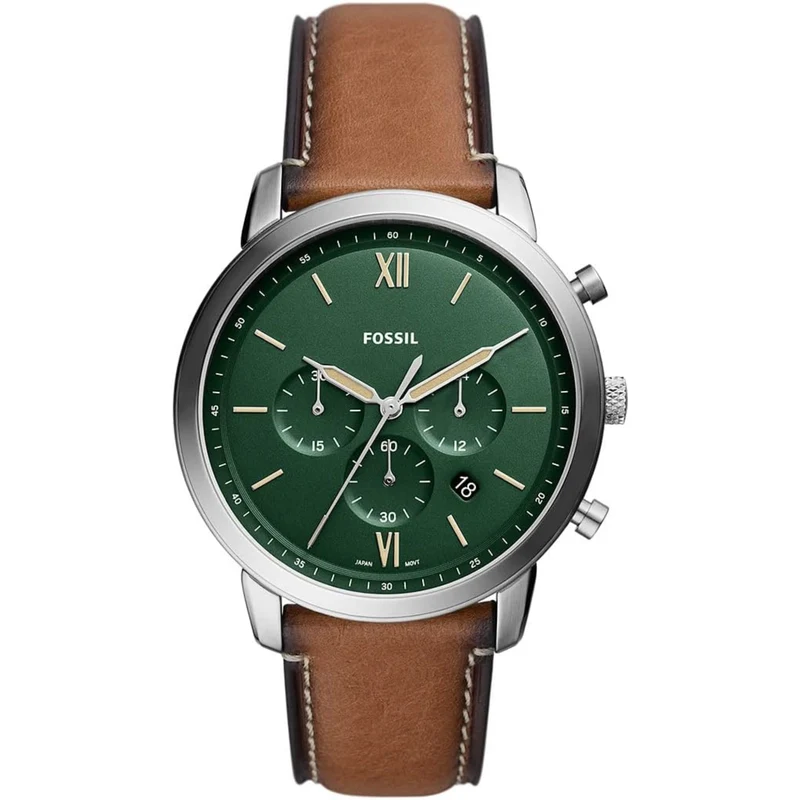 Fossil Neutra 44mm Chronograph Green Dial Leather Mens Quartz Watch FS5963