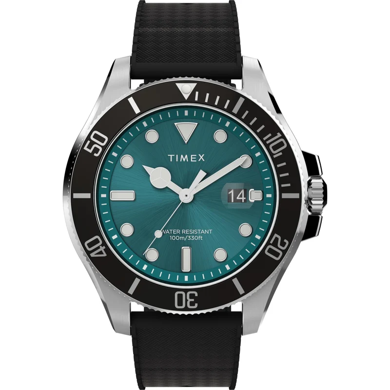Timex Harborside Coast 43mm Green Dial Rubber Mens Quartz Watch TW2V91700