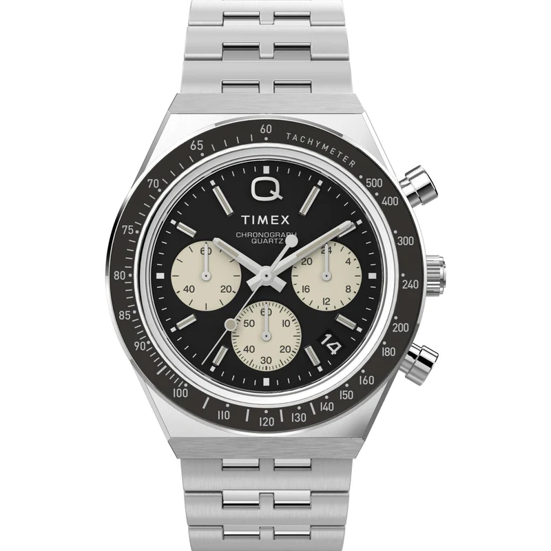 Timex Q 40mm Black Dial Steel Mens Quartz Watch TW2V42600