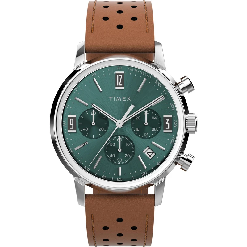 Timex Marlin 40mm Chronograph Green Dial Leather Mens Quartz Watch TW2W10100