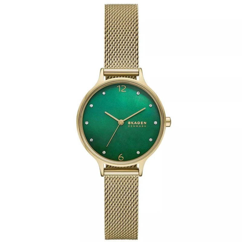 Skagen Anita Lille Gold Stainless Steel Mesh Green Dial Women's Watch SKW3145