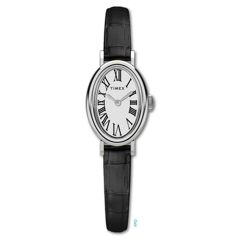 Timex Cavatina 19mm White Dial Black Leather Ladies Quartz Watch TW2W78400
