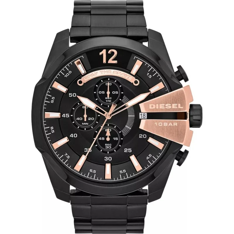 Diesel Mega Chief 51mm Chronograph Black Dial Steel Mens Quartz Watch DZ4309