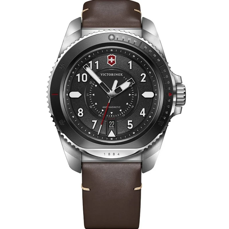 Victorinox Journey 1884 43mm Black Dial Silicone & Leather Set Mens Quartz Watch 241976.1