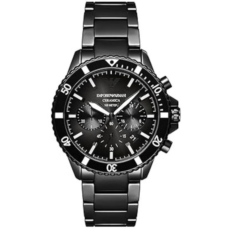 Emporio Armani World Explorer 43mm Chronograph Black Dial Steel Mens Quartz Watch AR70010