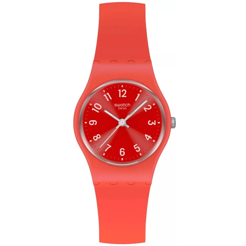 Swatch NOTES OF CORAL Quartz Red Dial Silicone Strap Watch LP165