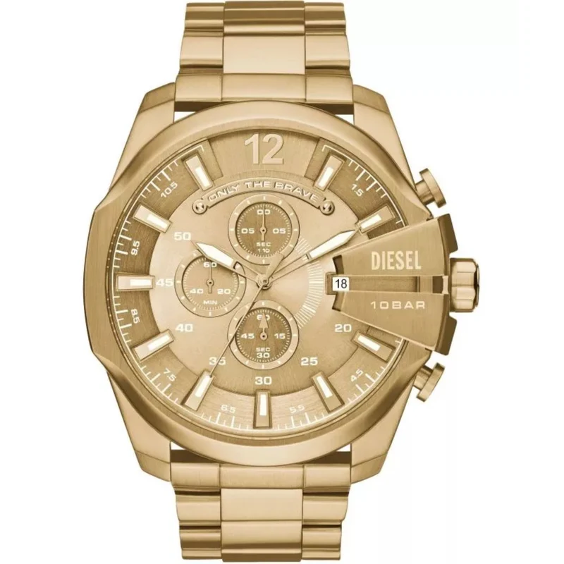 Diesel Mega Chief 51mm Chronograph Gold Dial Steel Mens Quartz Watch DZ4360