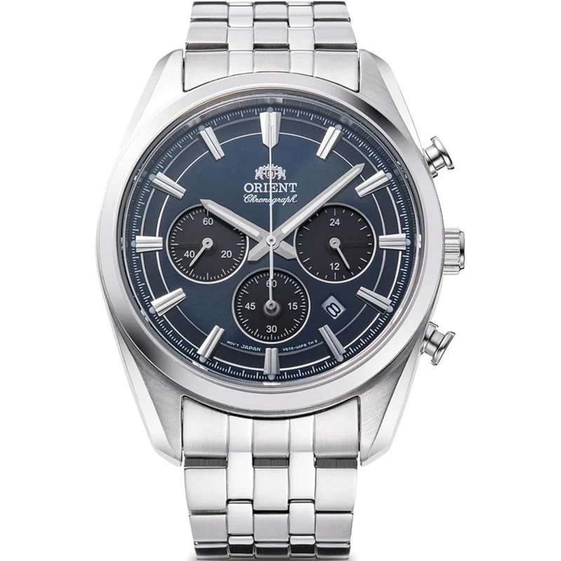 Orient Stretto 40mm Chronograph Navy Dial Steel Mens Solar Watch RA-TX0303L10B