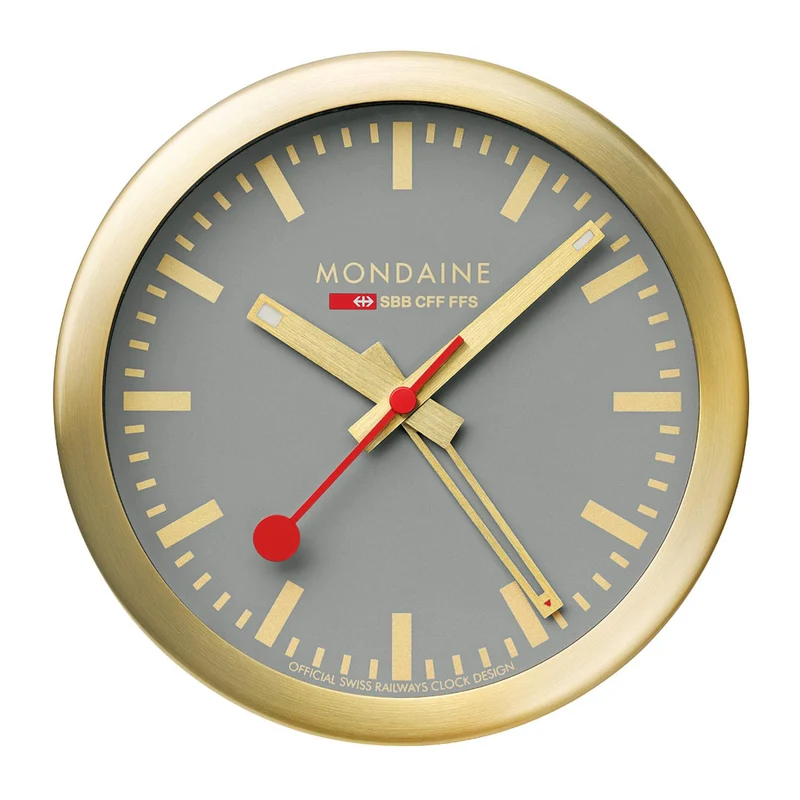 Mondaine 12.5cm Grey Face Gold Case Table and Alarm Clock A997.MCAL.86SBG.1