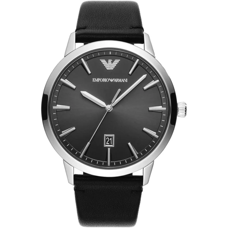 Emporio Armani Ruggero 43mm Black Dial Leather Mens Watch AR11193