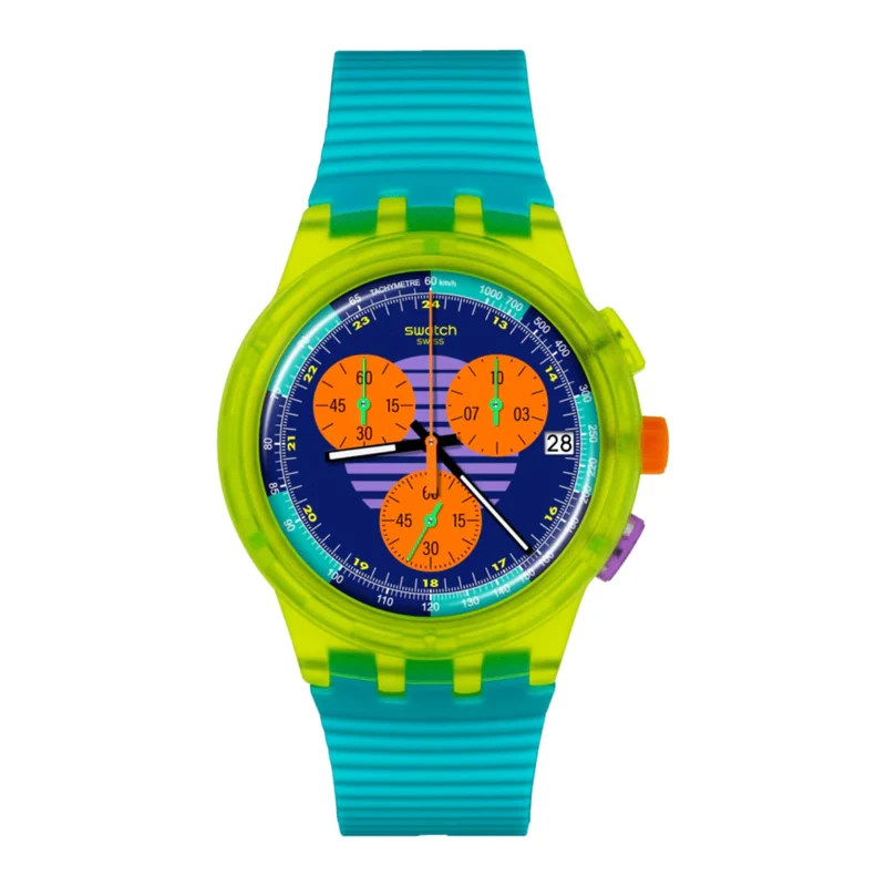 Swatch Neon Wave Multi-coloured Dial Chronograph Turquoise Silicone Watch SUSJ404