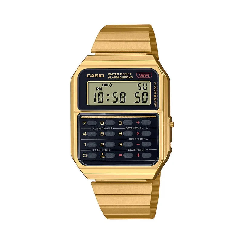 Casio Vintage Digital Calculator Gold Tone Steel Quartz Watch CA-500WEG-1AEF