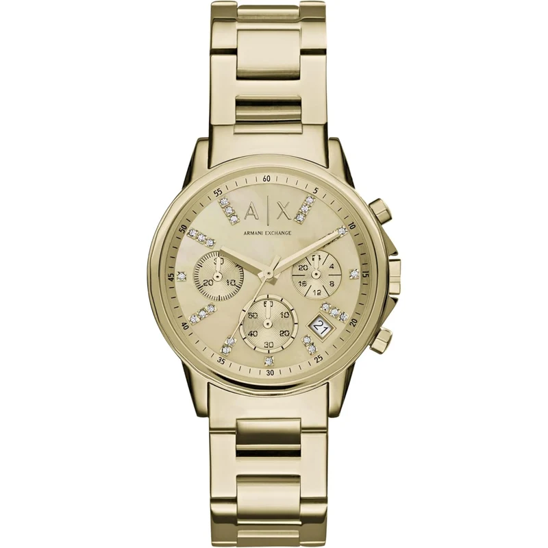 Armani Exchange Banks 36mm Chronograph Gold Dial Steel Ladies Quartz Watch AX4327