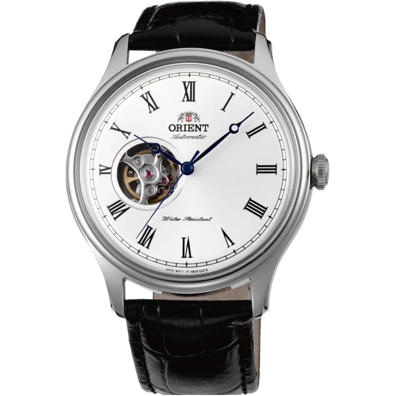 Orient Bambino 43mm Open Heart White Dial Leather Mens Automatic Watch TAG0003W0