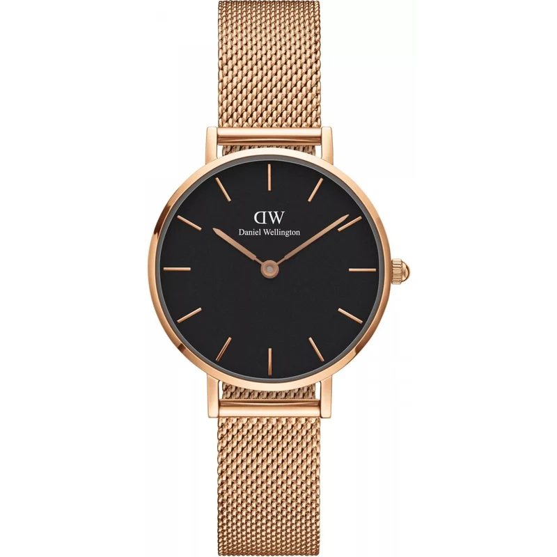 Daniel Wellington Petite 28mm Black Dial Steel Ladies Quartz Watch DW00100217